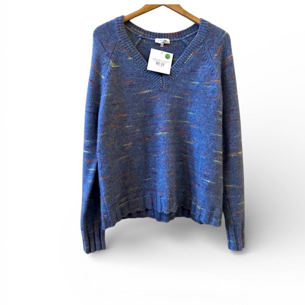 J. Society V-neck Sweater Size L Blue Speckled Colors Wool/Nylon NWT